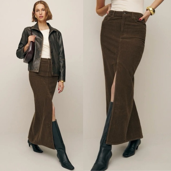 Reformation Dresses & Skirts - Reformation Tazz Maxi Corduroy Skirt‎ Brown Women’s Sz 30 High Slit Western Fall